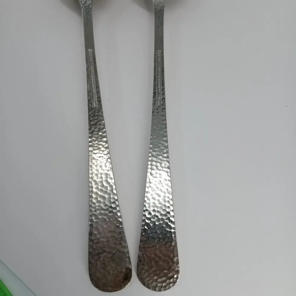 2X Set Reed Barton OLDE ENGLISH HAMMERED Salad Serving Set Stainless